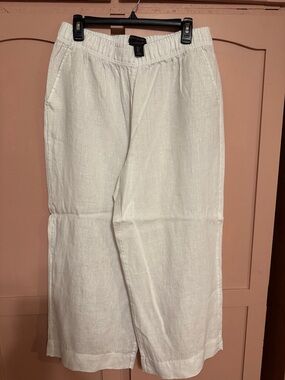 Women’s Tahari 100% White Linen Blend Elastic Waist Pants